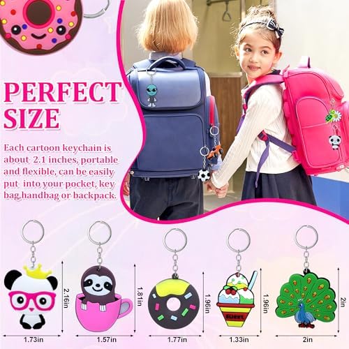 80PCS Cute Keychain Kids Party Favors Bulk Cartoon Key Rings Toys