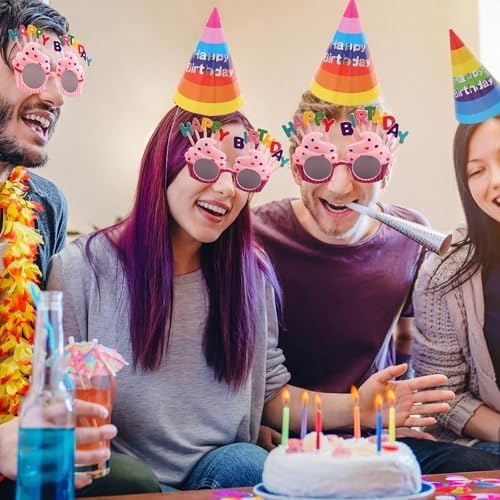 12 PCS Happy Birthday Hats and Sunglasses for Kids Adults Party Favors