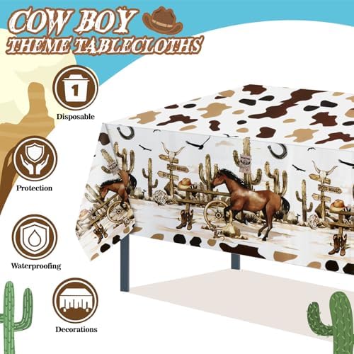 PHOGARY 3 Piece Cowboy Tablecloth Western Party Decorations