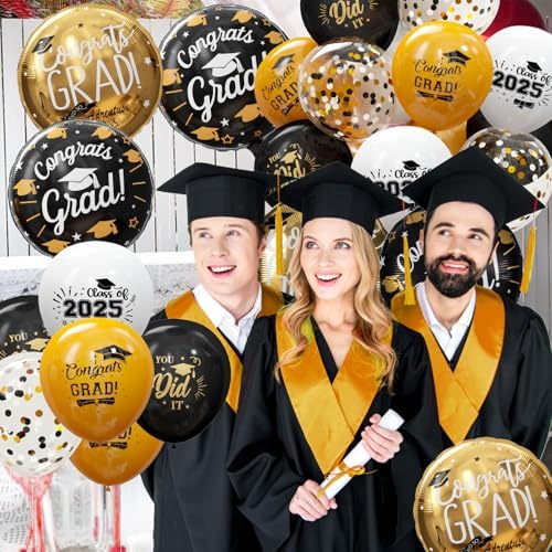 GuassLee Graduation Balloons 2025 Gold Black Set 60pcs
