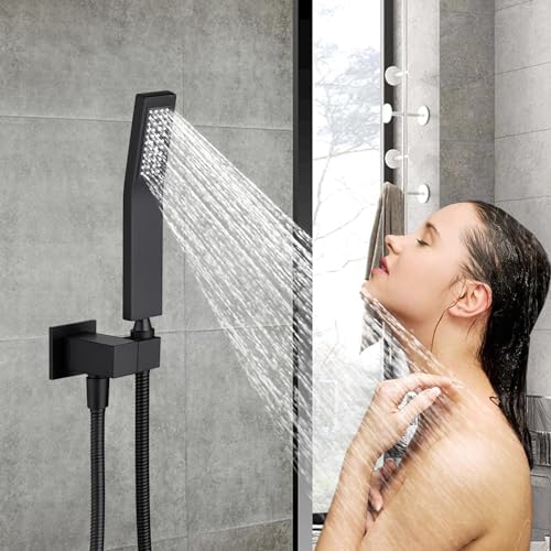 Black Handheld Shower Wand with 59 Inch Hose and Brass Sprayer