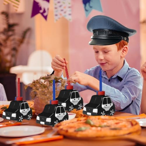 Tanlade Police Car Cups with Straws 12 Set