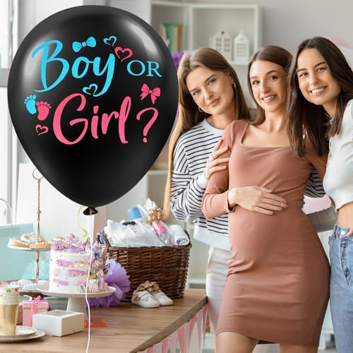 3Pcs Jumbo Gender Reveal Balloons 36 Inch Blue Pink Confetti Baby Shower Decor