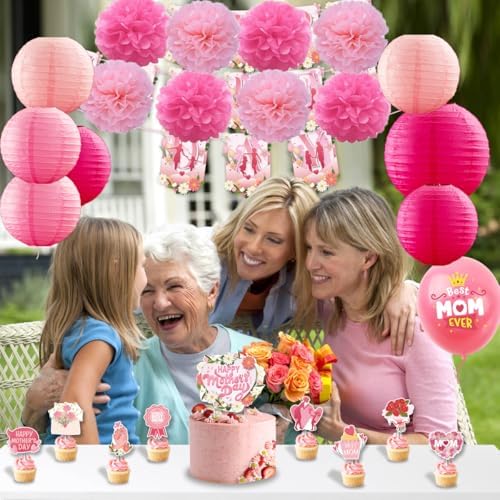 15 Pcs Pink Paper Lanterns Set for Parties
