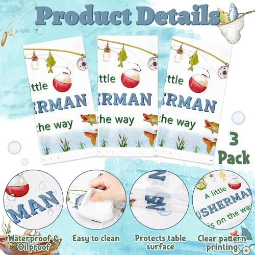 ANGOLIO 3Pcs Fishing Theme Tablecloth Baby Shower Decorations