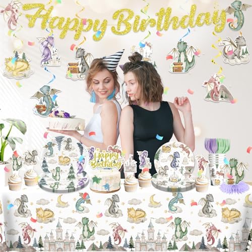 185Pcs Dragon Birthday Decorations Tableware Set