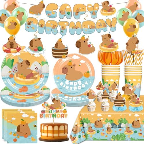 Capybara Birthday Party Decorations Tableware Set for 20 Guests
