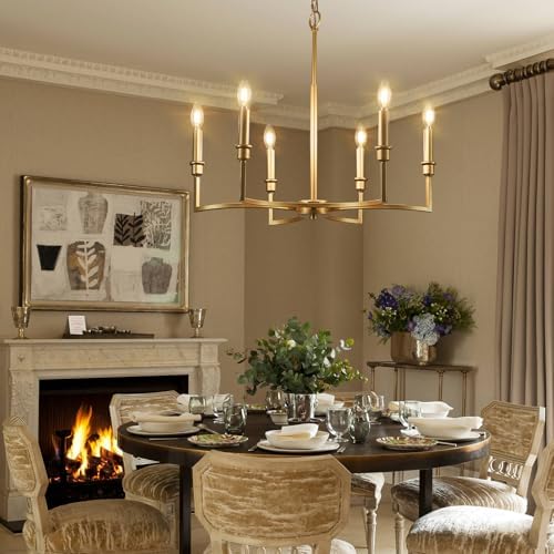 CaraLuxe 6 Light Gold Chandelier Dining Room Fixture 26in