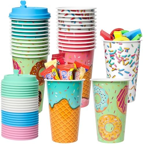 Ice Cream Donut Party Cups 24 Pack with Lids