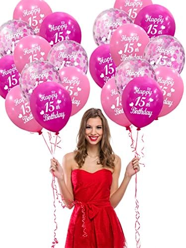 15th Birthday Pink and Hot Pink Balloons 30 Pack 12 Inch Confetti Party Decorations