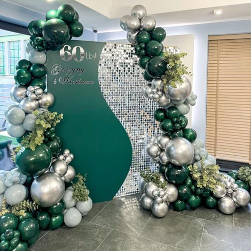 60 Piece Dark Green Black Silver Balloons for Decorations