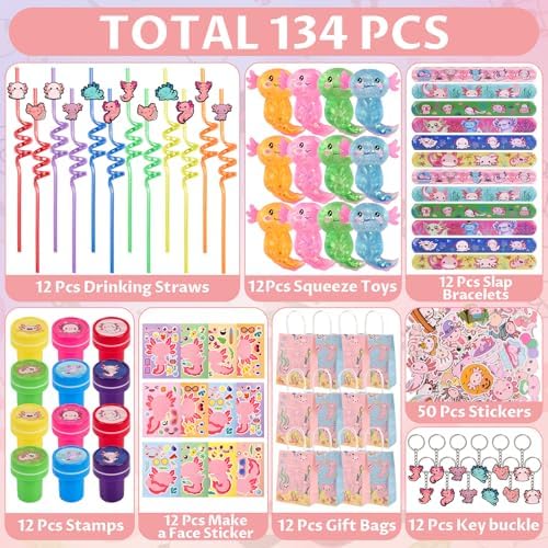 LiYiQ 134 Pcs Axolotl Party Favors Set