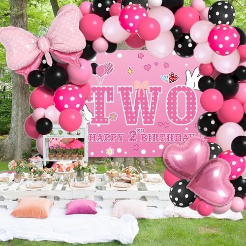 Pink Mouse 2nd Birthday Balloon Backdrop Decor Kit