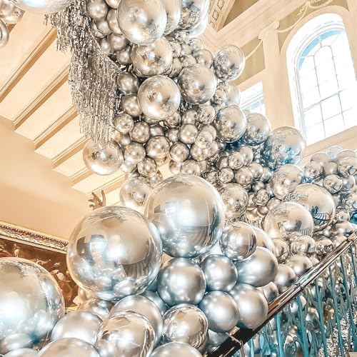PartyWoo Metallic Silver Balloons 99 Pcs for Decorations