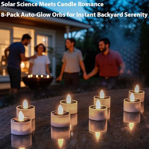 Solar Tea Lights Outdoor Waterproof 8pcs Rechargeable Dusk to Dawn Flameless LED Votive Candles for Garden Patio Decor