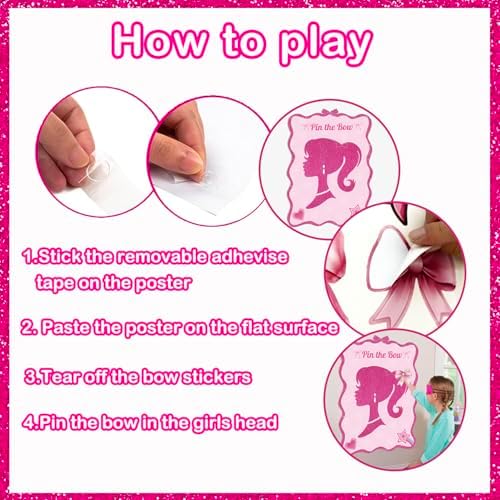 Pink Bow Pin the Tail Game Party Favor Set
