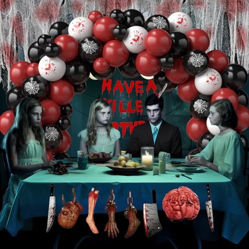 Halloween Balloon Garland Kit with Creepy Cloth and Spooky Banners
