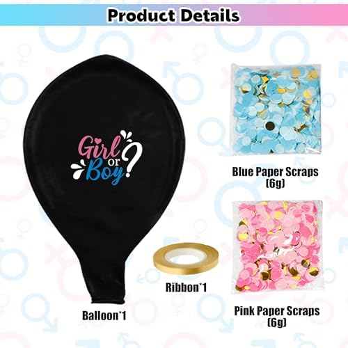 Ysqool Jumbo Gender Reveal Balloon 36 Inch Black with Pink and Blue Confetti