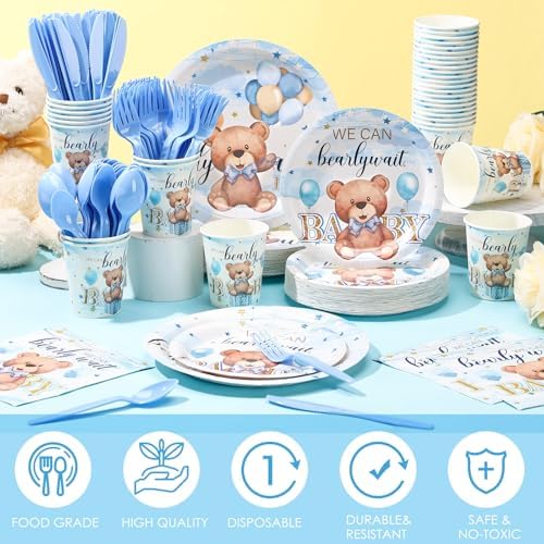 Dandat 350 Pcs Bear Themed Baby Shower Plates Set