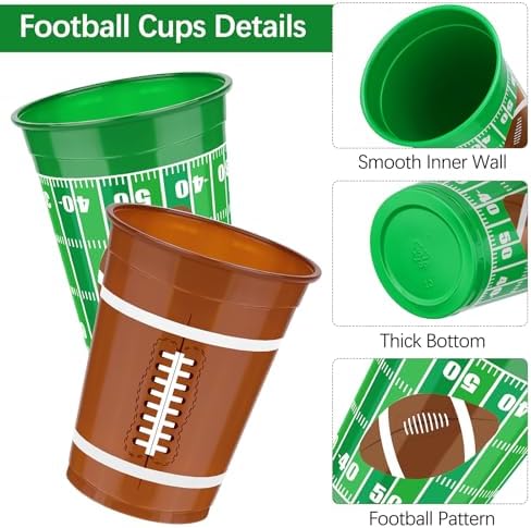 120 Pcs Football Plastic Cups 16 oz Bulk Party Supplies