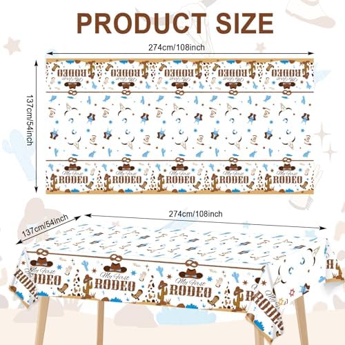 My First Rodeo Birthday Tablecloths 3 Pcs Blue Western Cowgirl Style
