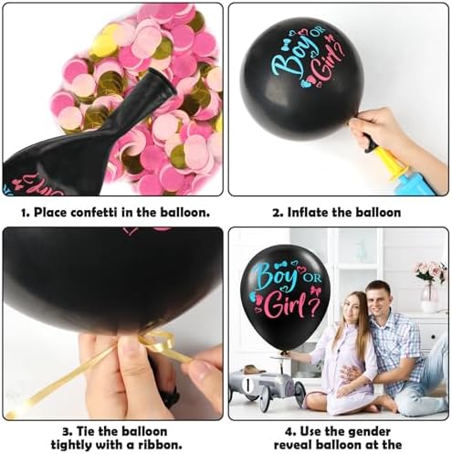 3Pcs Jumbo Gender Reveal Balloons 36 Inch Blue Pink Confetti Baby Shower Decor