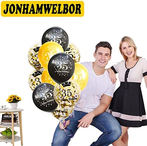 Happy 35th Birthday Balloons 15pcs 12inch Black Gold Confetti Decorations
