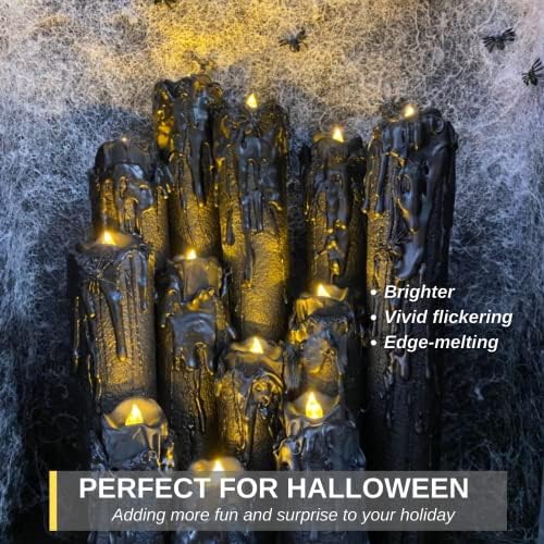 Homemory 24-Pack Flameless Black Candles Battery Operated Tea Lights for Halloween Decor