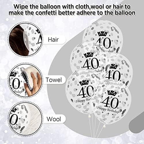 40th Birthday Balloons 15pcs Black Silver Party Decorations