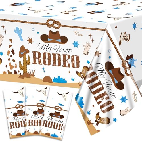 My First Rodeo Birthday Tablecloths 3 Pcs Blue Western Cowgirl Style