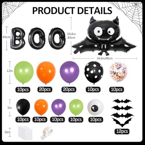 Halloween Balloons Garland Arch Kit with Bat and Confetti Balloons