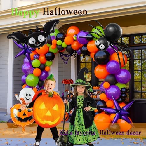 Halloween Balloon Garland with Cute Bat and Pumpkin Decor