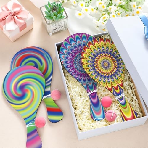 24 Pcs Psychedelic Paddle Ball Set Retro Party Favors