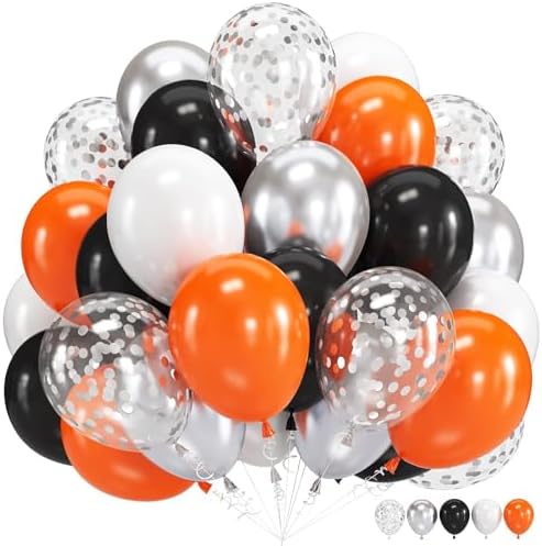 Isndare 60pcs Orange Black White Silver Balloons Party Decor