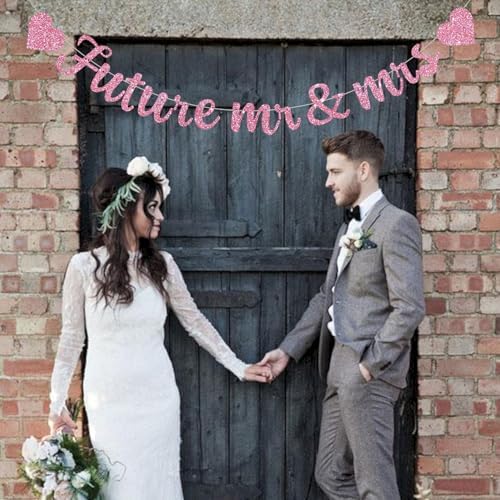 Glitter Pink Future Mr Mrs Banner with Heart