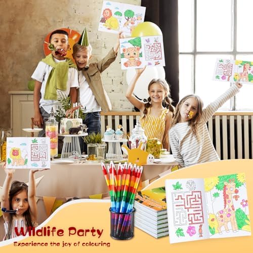 BenLouis 24 Jungle Safari Mini Coloring Books with Stacking Crayons