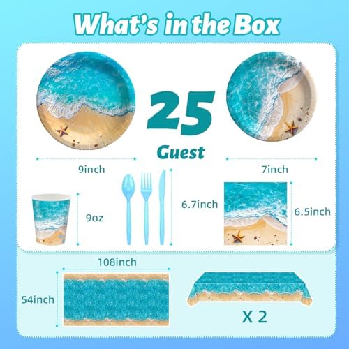 Maudundon Beach Party Tableware Set for 25 Guests