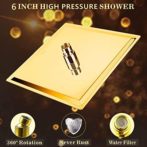 Bellearly Gold High Pressure Square Shower Head with Handheld and 3 Way Diverter