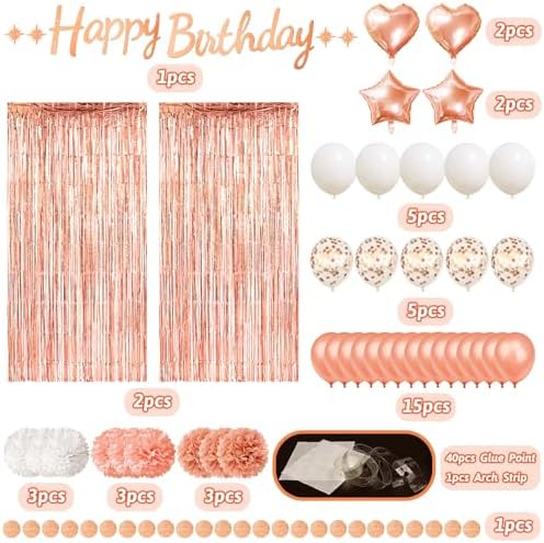 ZERODECO Rose Gold Birthday Decorations