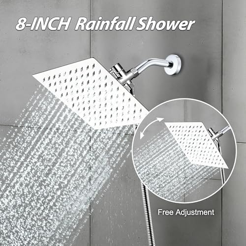 Metal 8 Inch High-Pressure Rainfall Shower Head with Handheld Combo