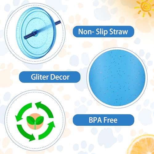 Rtteri 12 Pack Blue Orange Glitter Party Cups with Lids and Straws