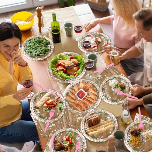 Avezano 192 Pcs Rustic Girl Baby Shower Decorations Plates Napkins Cups Set for 24 Guests