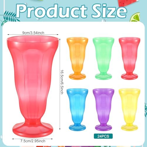 24 Pack Neon Color Plastic Sundae Cups for Kids and Parties