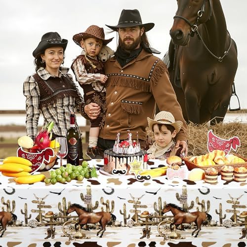 PHOGARY 3 Piece Cowboy Tablecloth Western Party Decorations