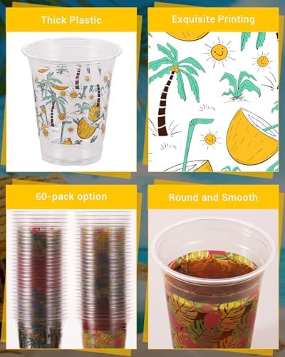 60 Pack Tropical Luau Party Cups with Flamingo and Pineapple Print