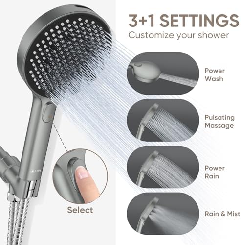 LEIVI High Pressure Handheld Showerhead with 4 Modes and 70 Inch Hose Grey