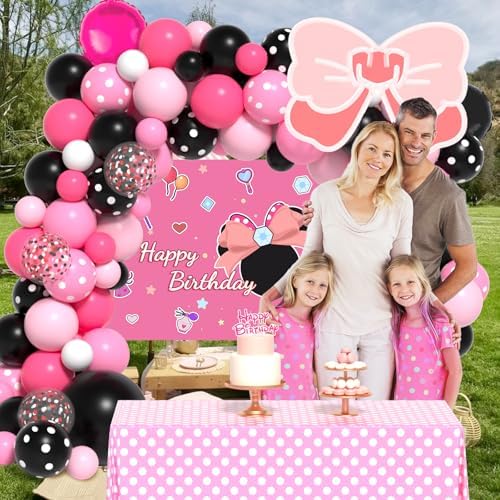 Pink Mouse Balloon Arch Kit with Backdrop and Tablecloth