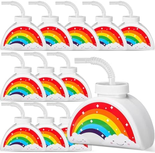 Domensi 12 Pack Rainbow Cups with Lids and Straws