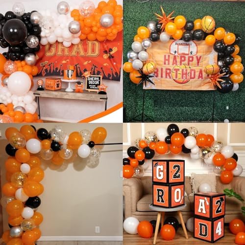 Isndare 60pcs Orange Black White Silver Balloons Party Decor