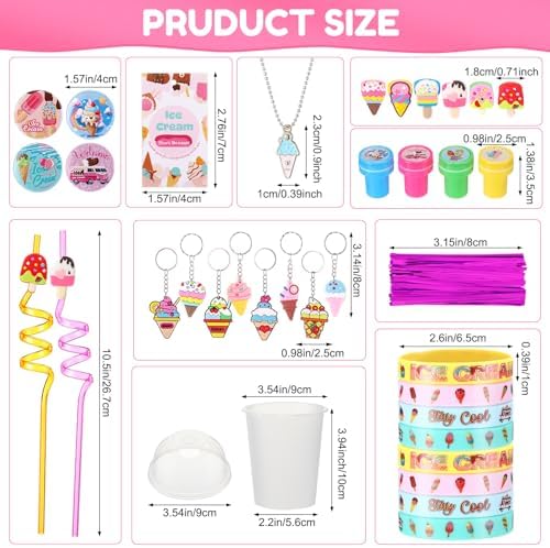 195 Pcs Ice Cream Party Favor Set for 16 Kids